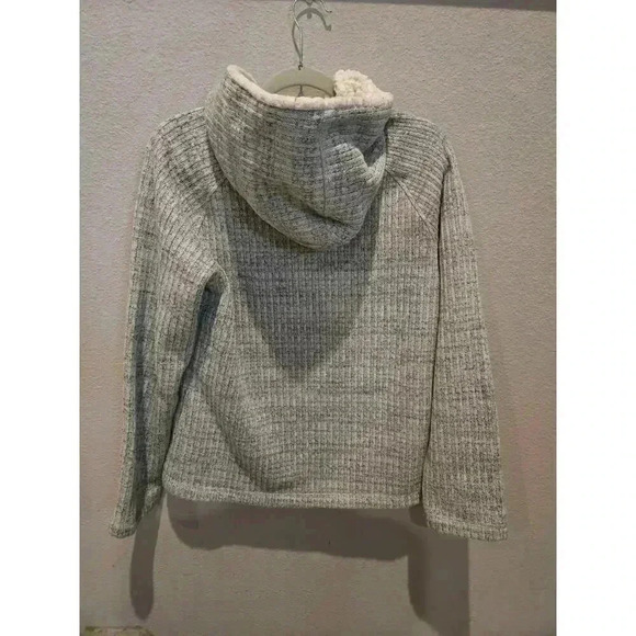 Koppen Women's Gray Sherpa-Lined Knit Hoodie Jacket Size M Casual Gorpcore - Picture 7 of 11